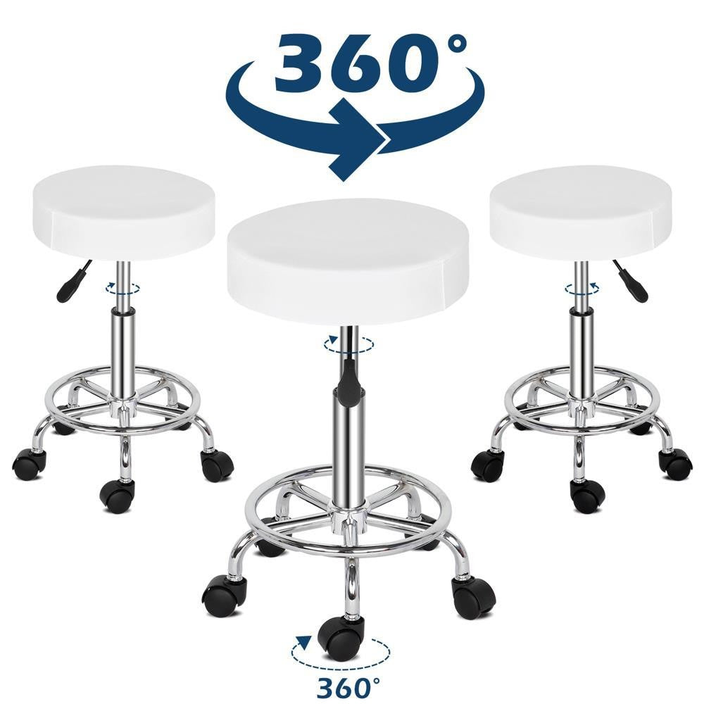 Adjustable Height Swivel Salon & Spa Stool with Wheels - White