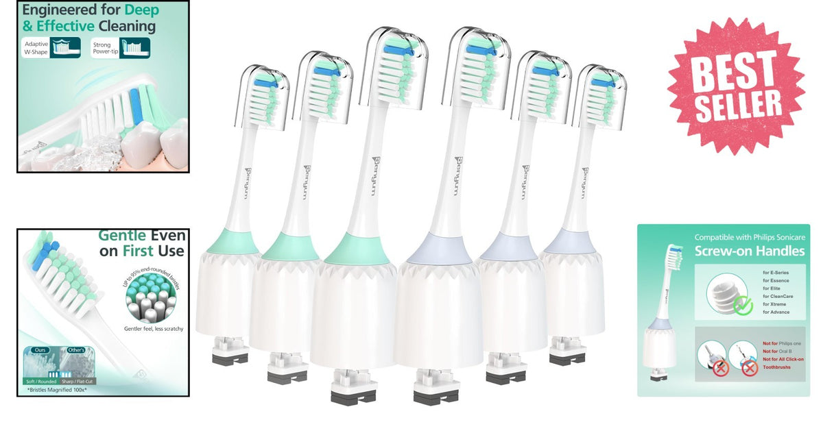 Replacement Toothbrush Heads for Sonicare E-Series 6 Pack – Compatible with Philips, Gentle Bristle Design