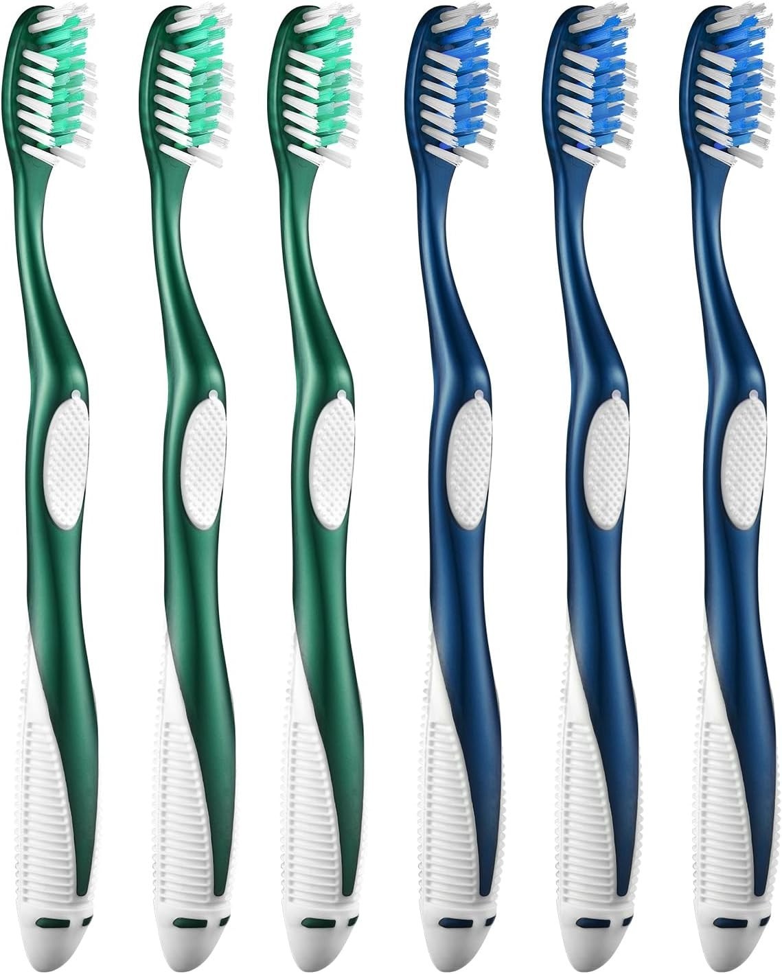 Adult Manual Toothbrushes Set - Medium Bristles with Cross Design & Tongue Cleaner