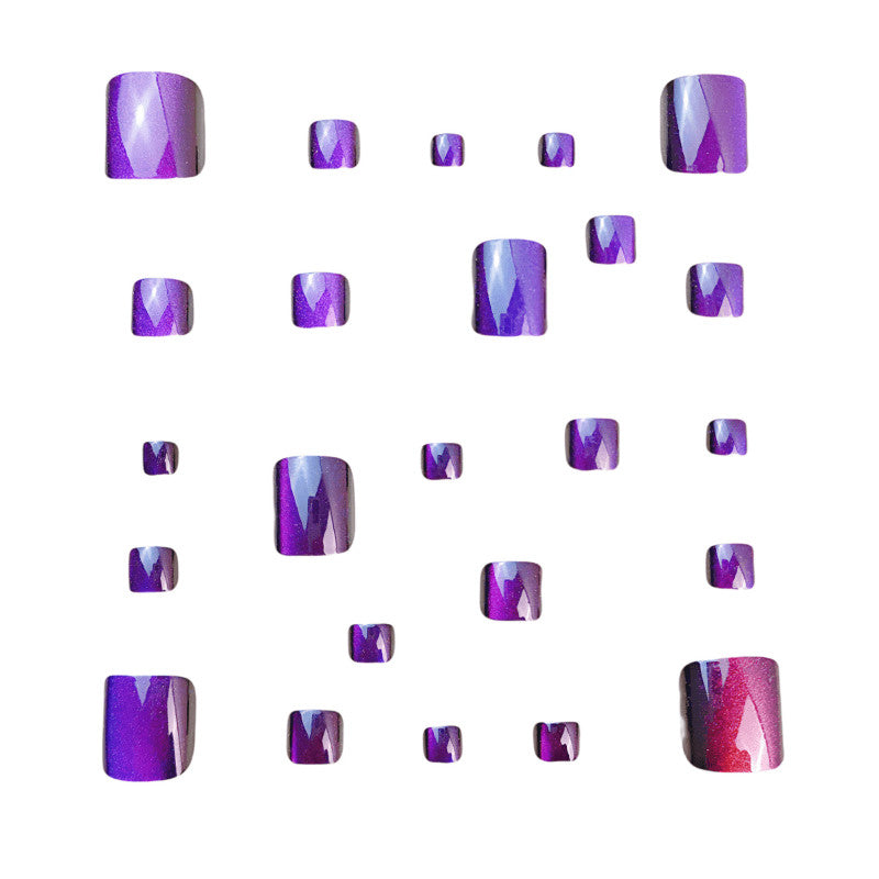 48 Pack Purple Cat Eye Toe Press-On Nails Short Square Glossy Fake Nails