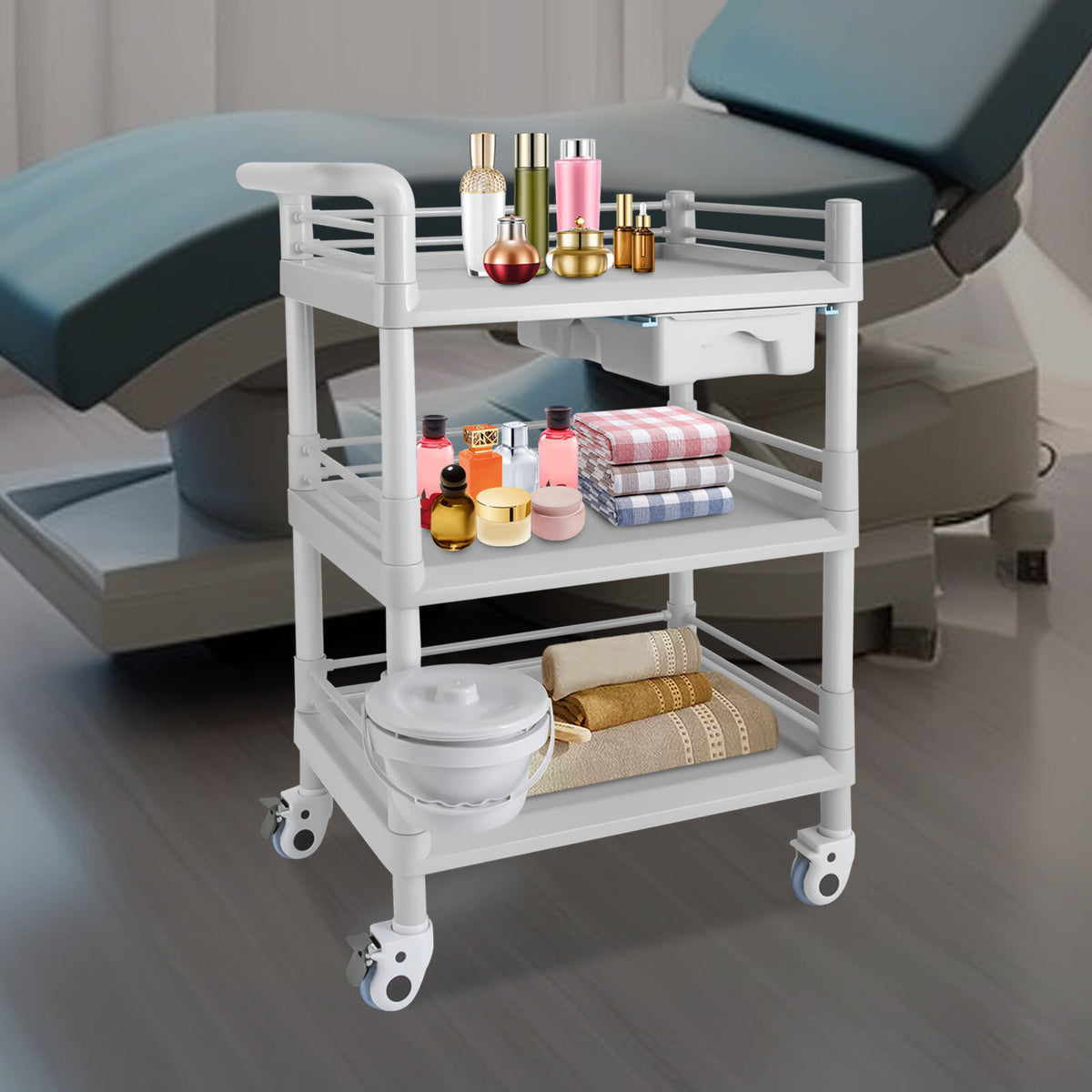 3-Tier Beauty Salon Cart with 4 Wheels and Large Storage Capacity