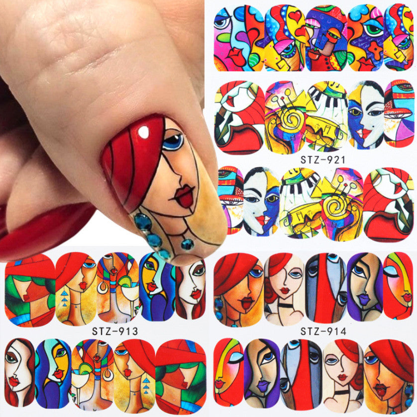 Water Decal Nail Art Stickers 16 Sheets Abstract Face Eye Designs