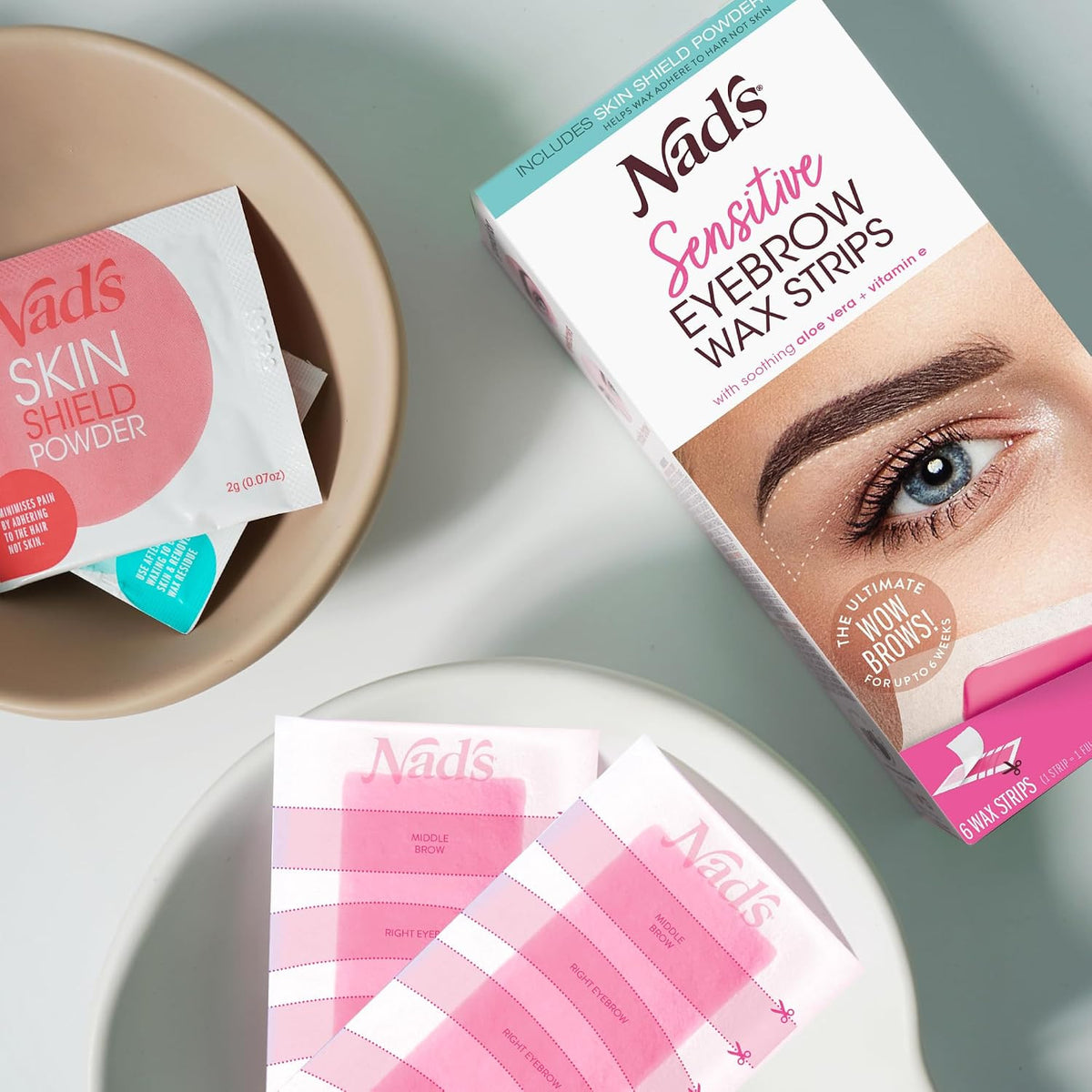 Eyebrow Wax Strips Kit for Hair Removal, 6 Templates & Skin Shield