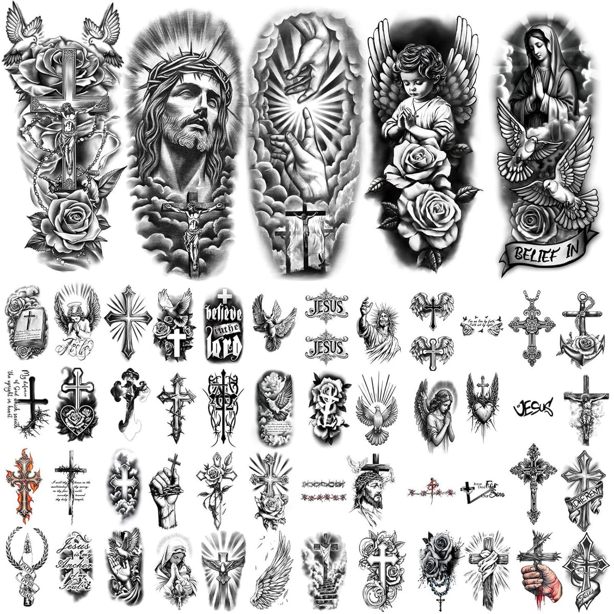 Unbranded Christian Temporary Tattoos Set – 77 Waterproof Sheets for Events & Daily Wear