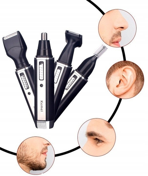 4-in-1 Rechargeable Beard Nose Ear Hair Trimmer Set - Waterproof
