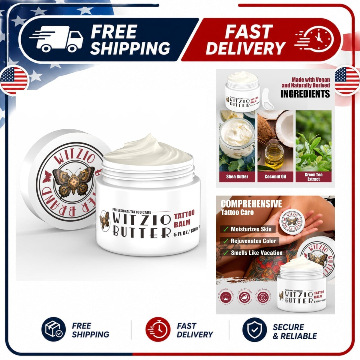 Tattoo Aftercare Balm 5oz (150ml) – Moisturizing, Petroleum-Free Cream for Fresh & Healed Tattoos