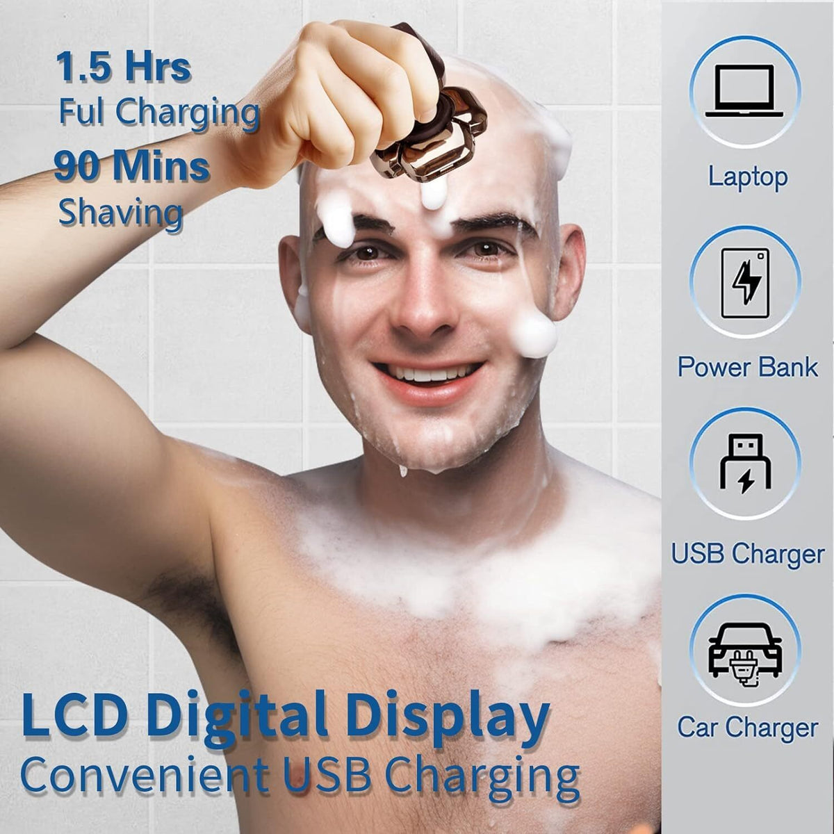 Cordless 9D Electric Head & Beard Shaver Wet Dry Bald Razor Grooming Set