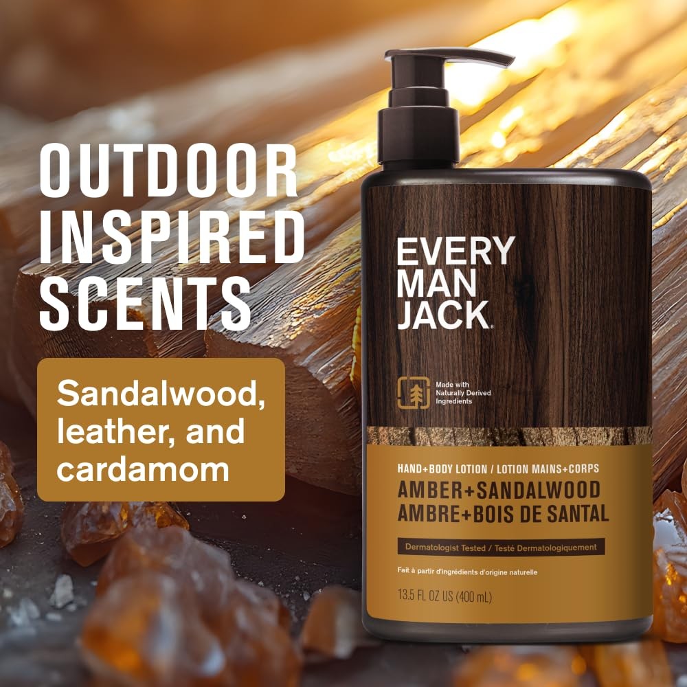 Men's Amber Sandalwood Hand & Body Lotion - Hypoallergenic, Fast Absorbing