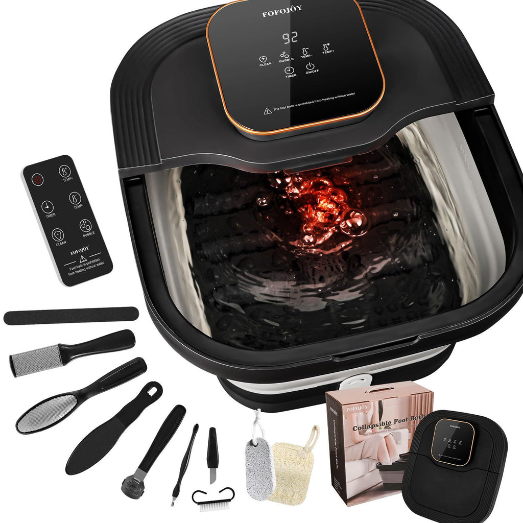 Collapsible Foot Spa Bath with Heat, Massage Rollers & Bubbles – Black