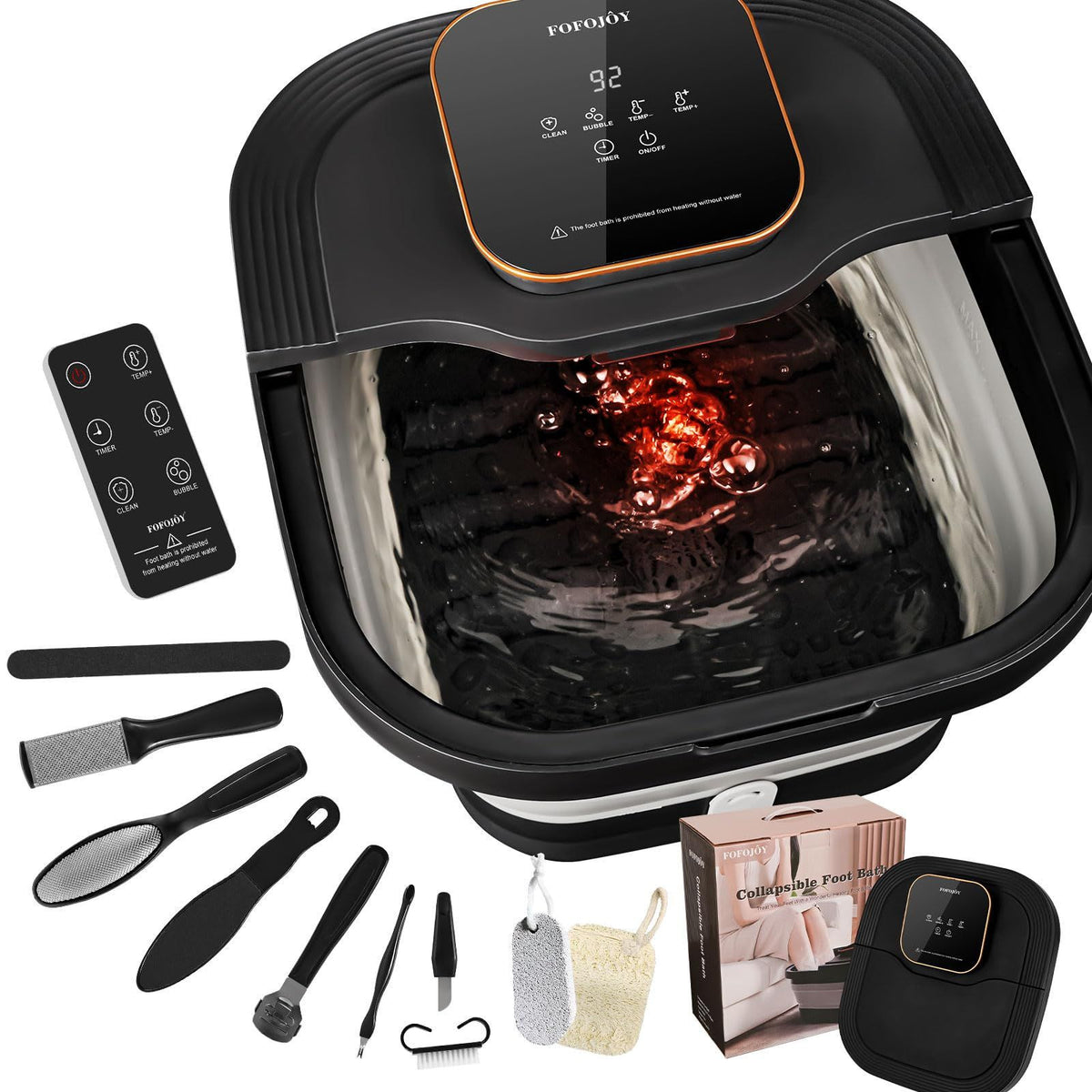 Collapsible Foot Spa Bath with Heat, Massage Rollers & Bubbles – Black