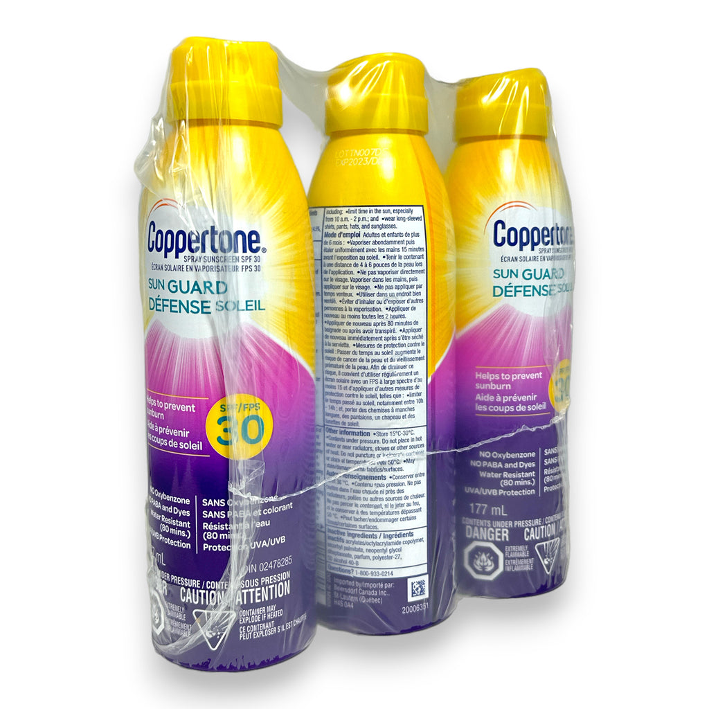 SPF 30 Sunscreen Spray Lot of 3 - Sun Protection, Water-Resistant, 177mL Each