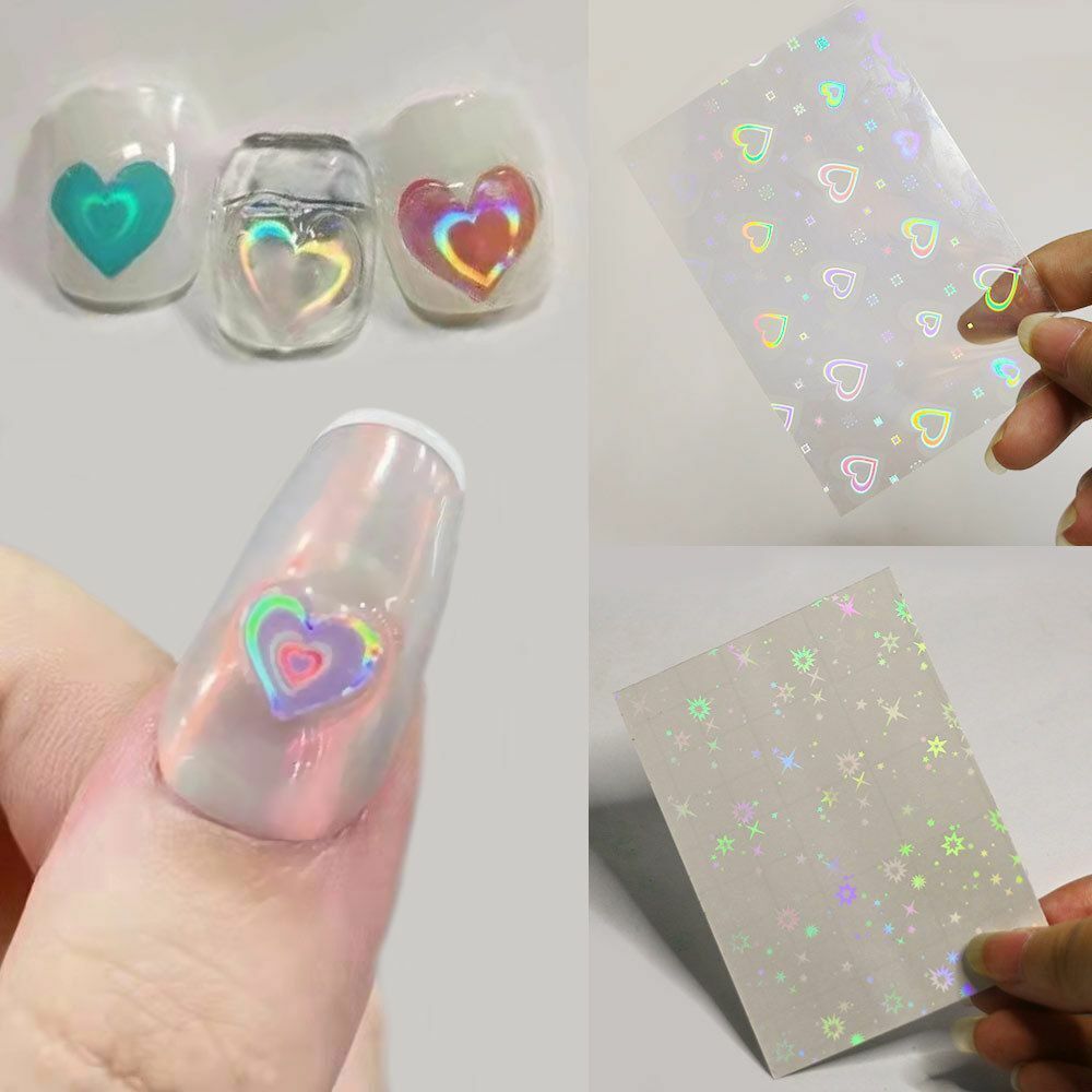 Holographic 3D Nail Art Stickers Heart Star Snowflake Decals Set