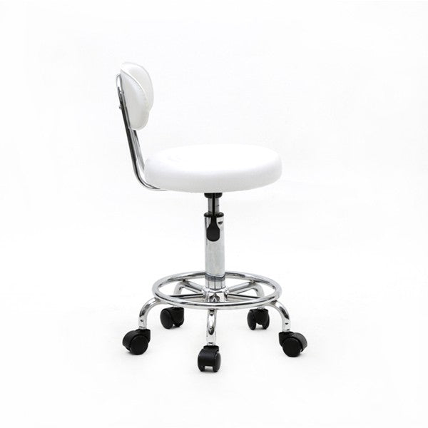 White Adjustable Salon Stool with Backrest and 360° Swivel