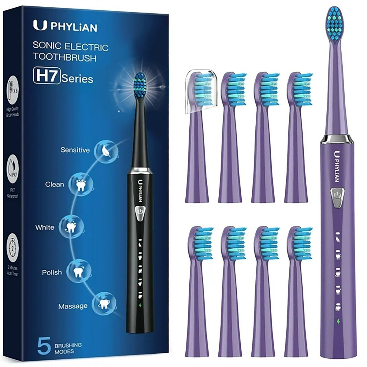 Rechargeable Electric Toothbrush for Adults with 8 Brush Heads and 5 Modes