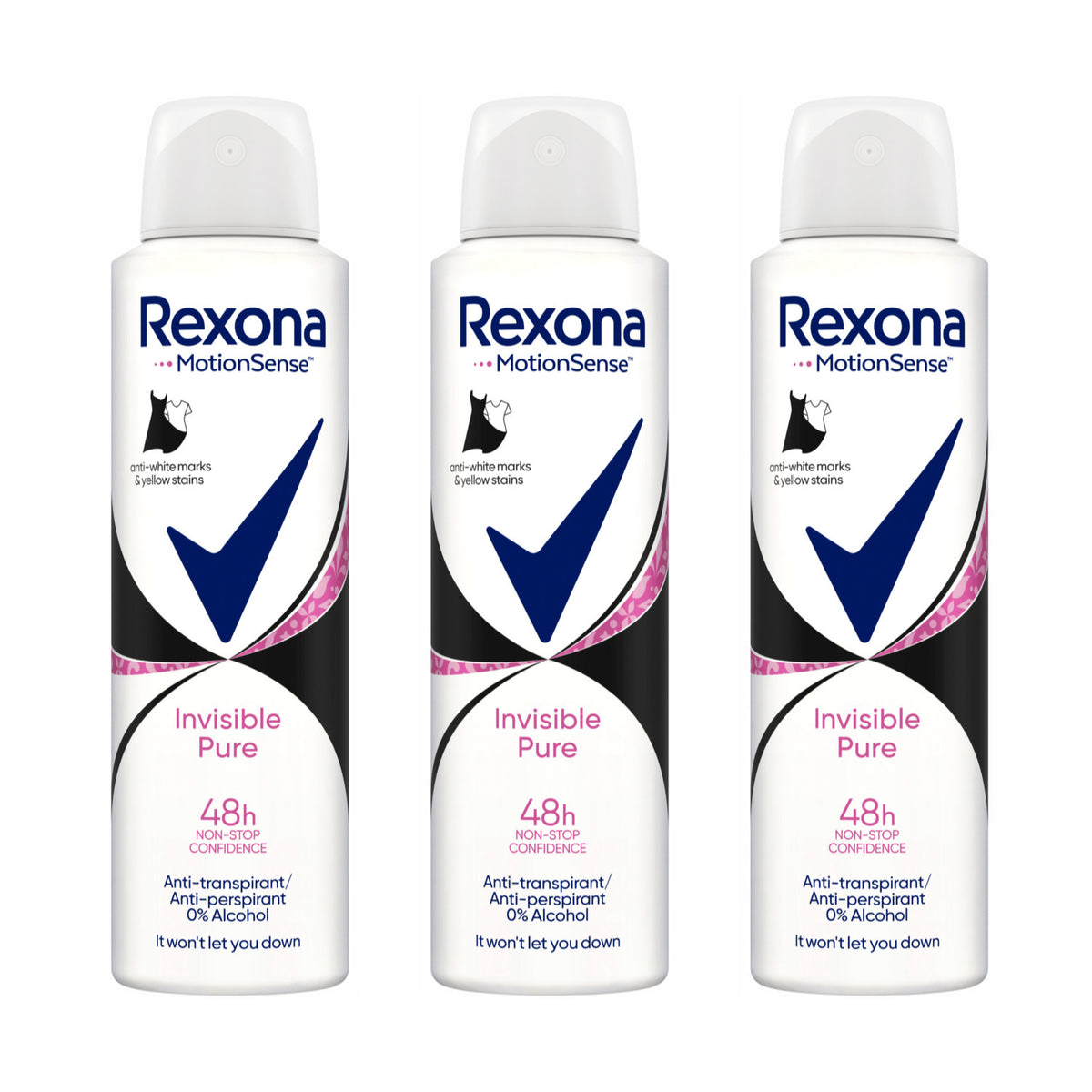 Rexona Invisible Pure Antiperspirant Spray 3 x 150ml - Long-Lasting Odor & Sweat Protection