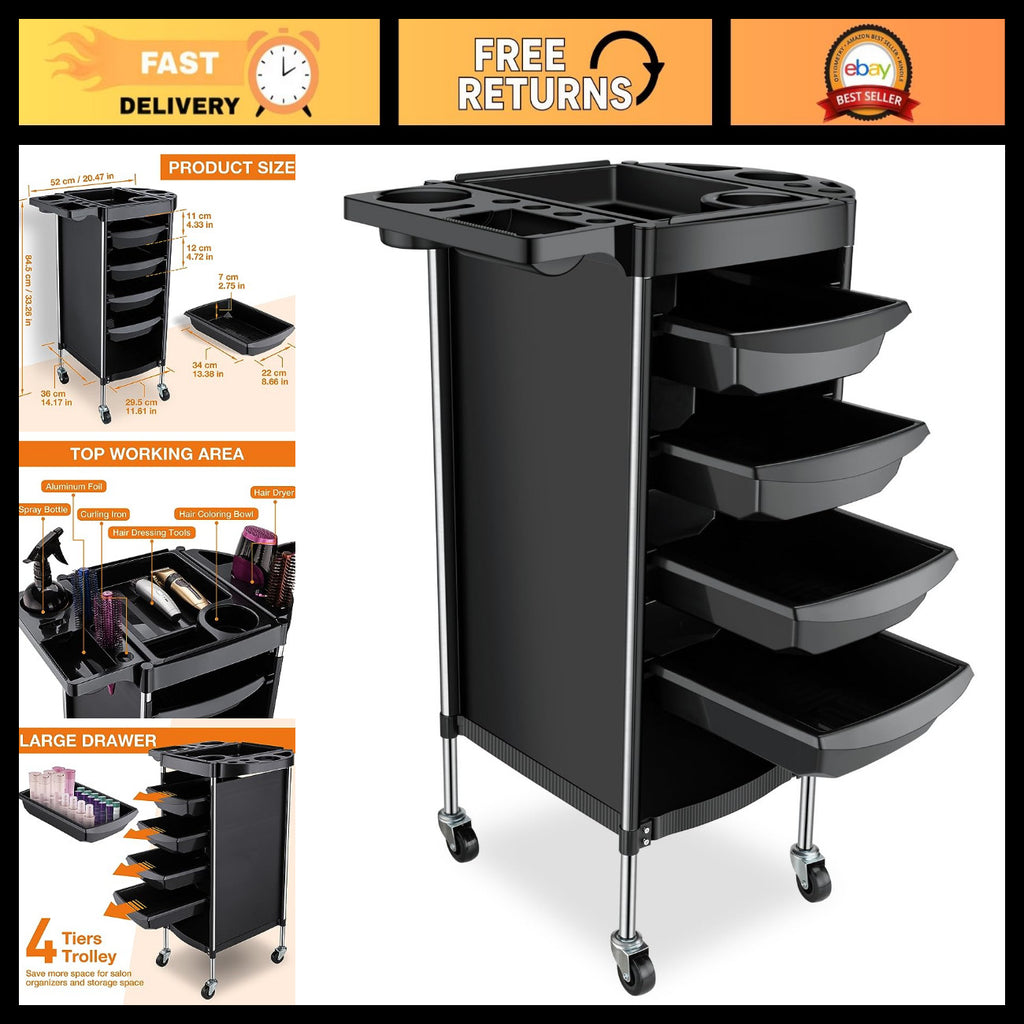 6-Layer Rolling Salon Storage Cart with Wheels for Hair Tools Organizer