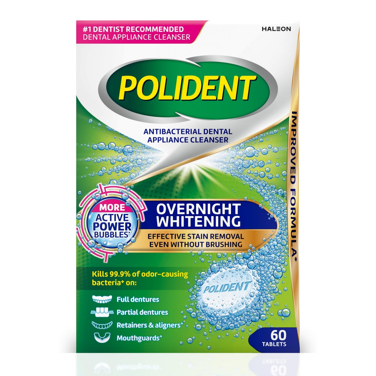 Denture & Mouthguard Cleaning Tablets - Antibacterial Whitening, 60 Count