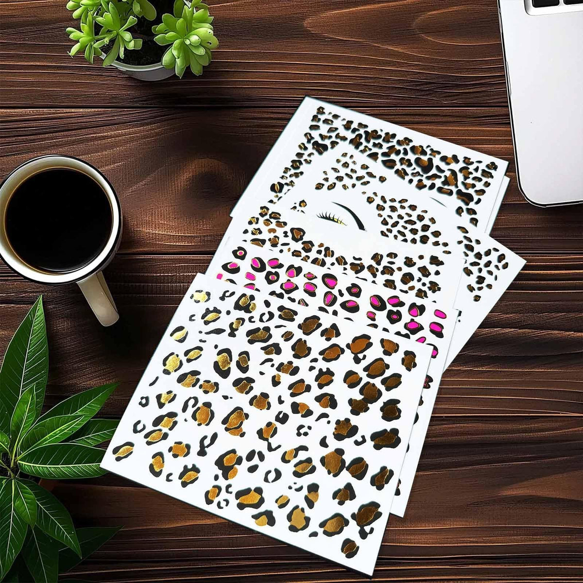 Gold Glitter Leopard Face Temporary Tattoos – 8 Sheets, Waterproof, Safe Edgy Halloween Stickers