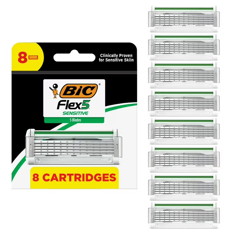Bic Flex5 Sensitive Razor Refill Blades - 8 Cartridges for Men’s Shaving