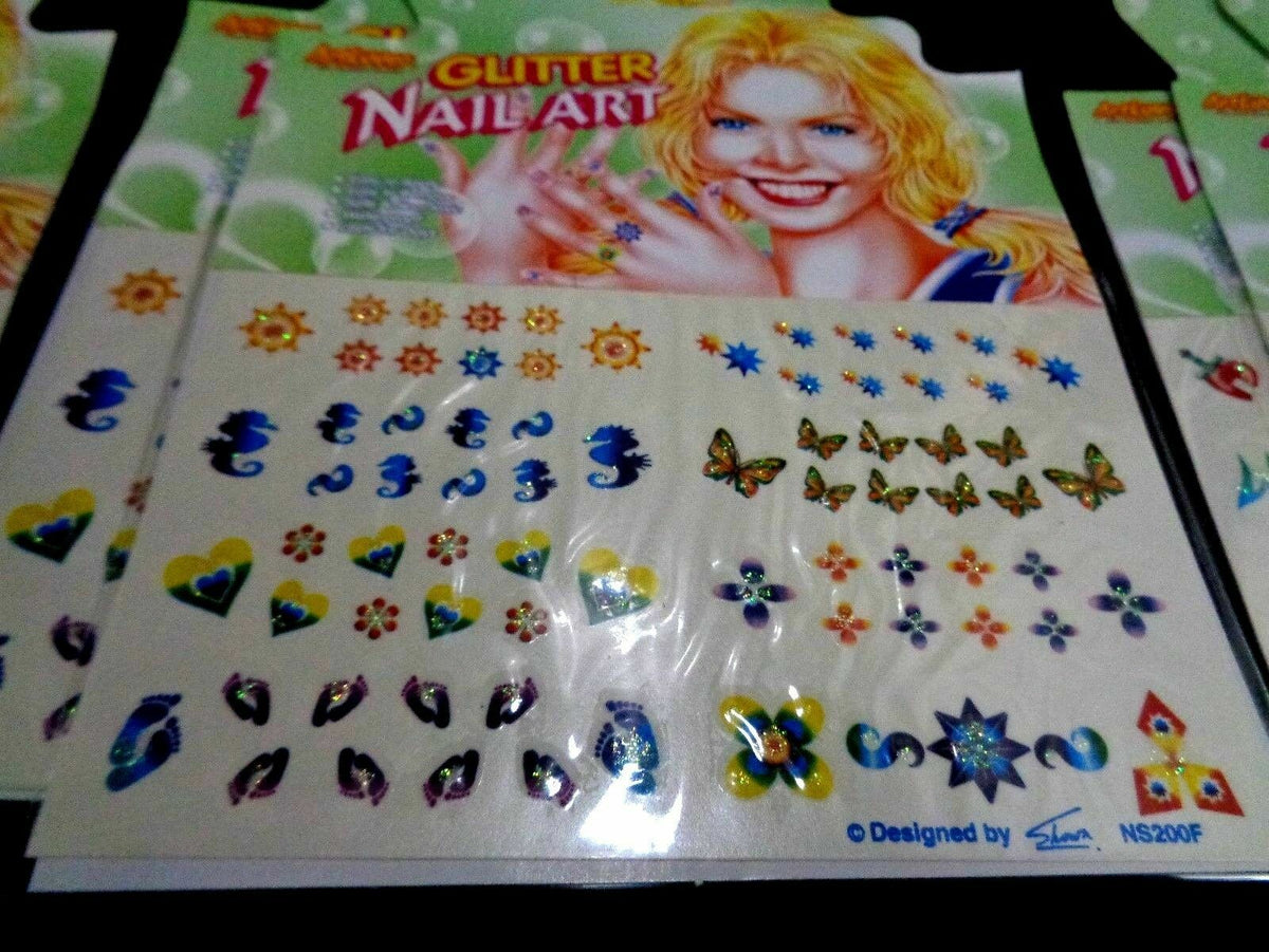 Water Transfer Glitter Nail Art Stickers - 12 Sheets Manicure Decorations