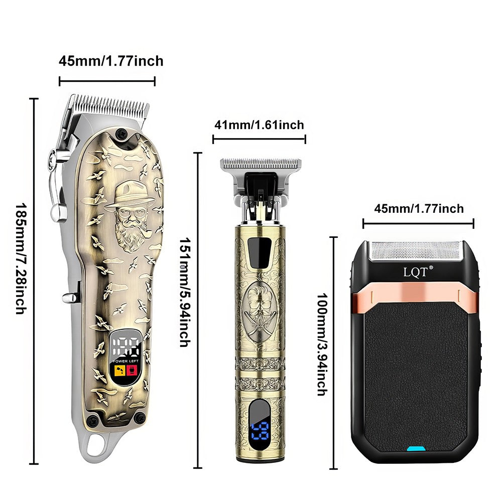 Men's Cordless Hair Clipper Set with LED Display and Beard Trimmer
