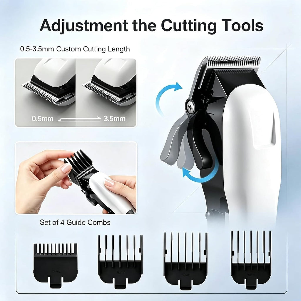 Professional Cordless Hair Clippers for Men - High-Torque Trimmer with Adjustable Lengths