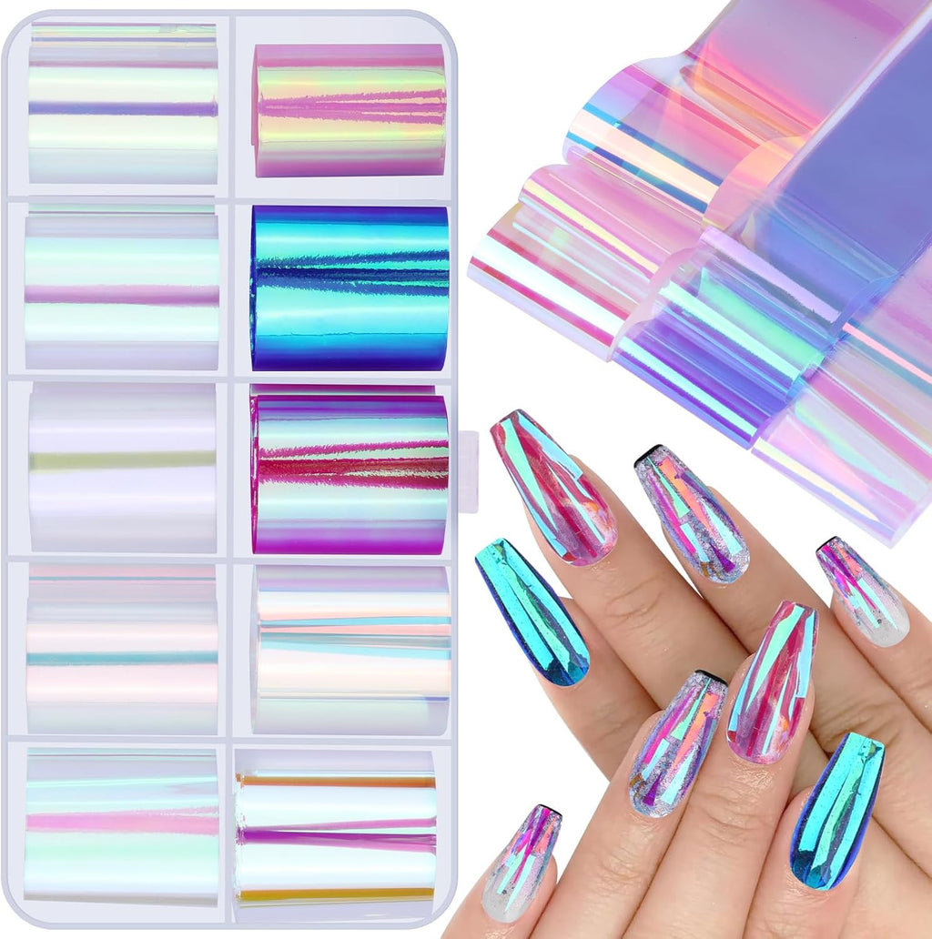 Glass Nail Art Stickers 10 Sheets Gradient Mirror Broken Glass Effect