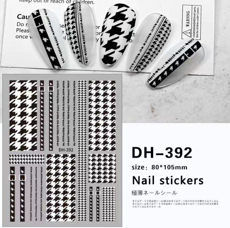 Nail Art 3D Sticker Sheets for Manicure Decals - White Black Lace Butterfly Heart