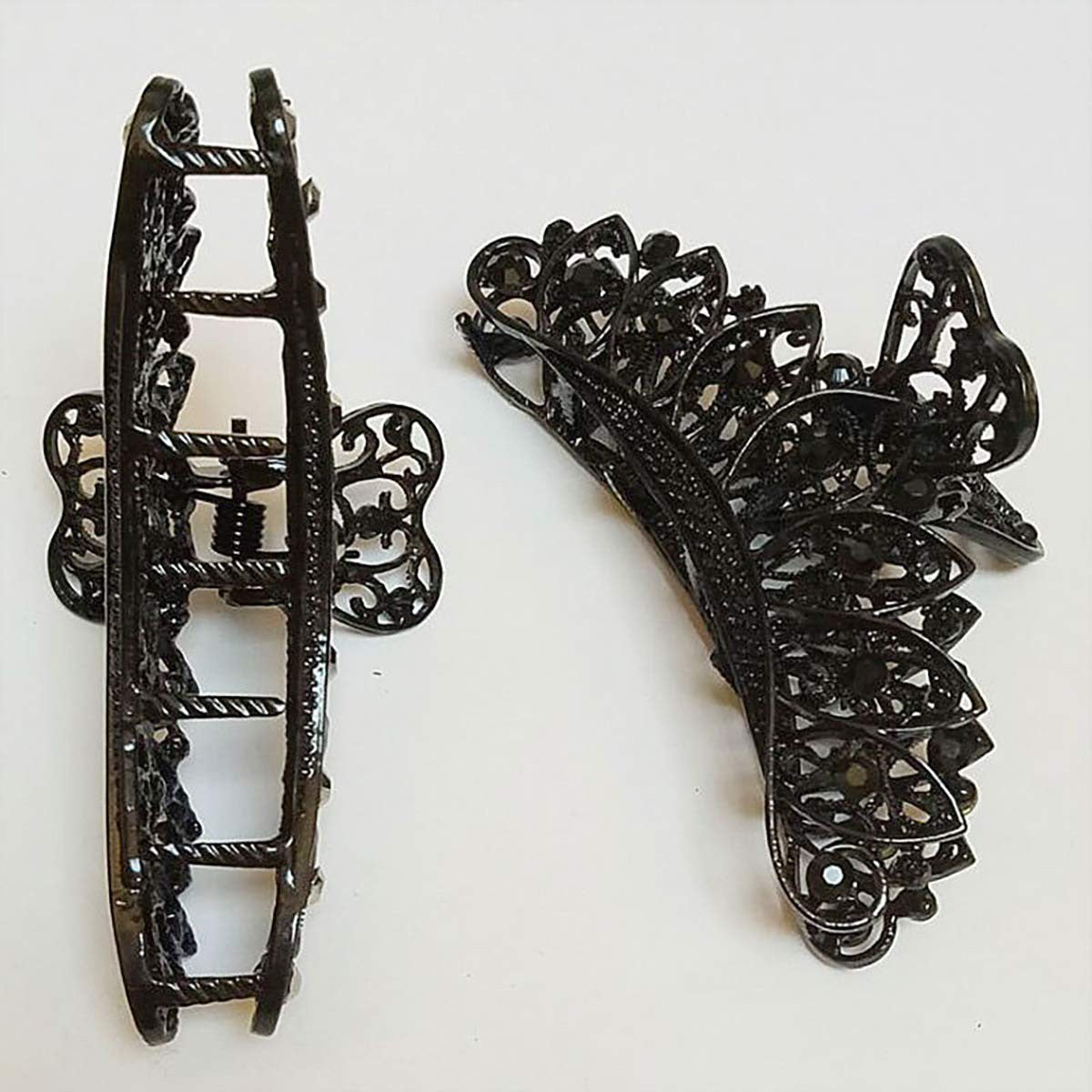 Lady Women Black Retro Flowers Hair Claw Clip Vintage Rhinestone Accessory
