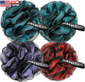 Charcoal Loofah Body Sponge Set of 4 - Exfoliating Shower Loofahs for Men & Women
