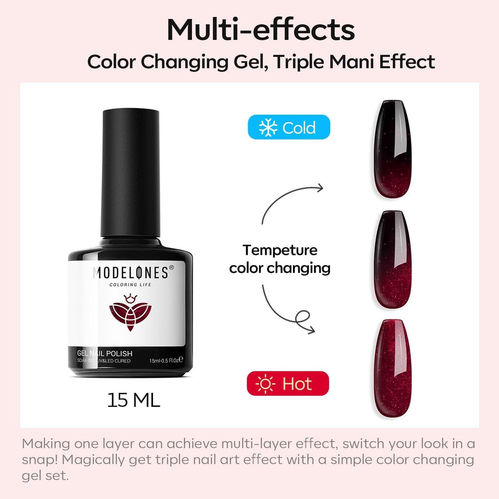 Color Changing Gel Nail Polish Burgundy Wine Shade - Long-lasting, High-gloss