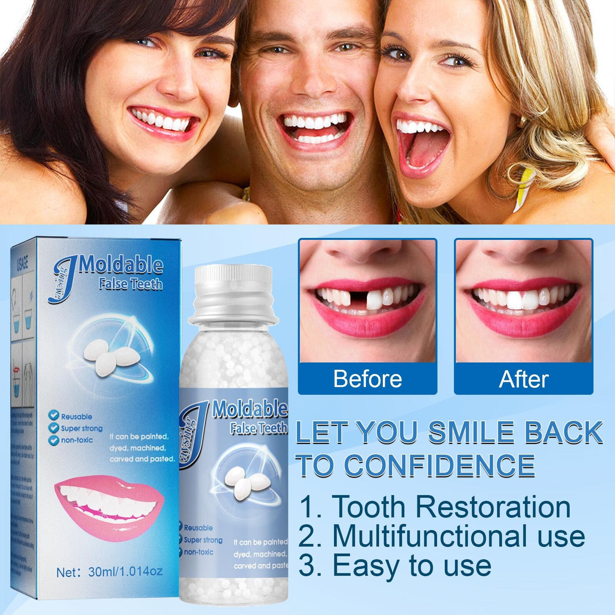 Resin False Teeth Gap Filler & Tooth Repair Moldable Adhesive - Safe & Reusable