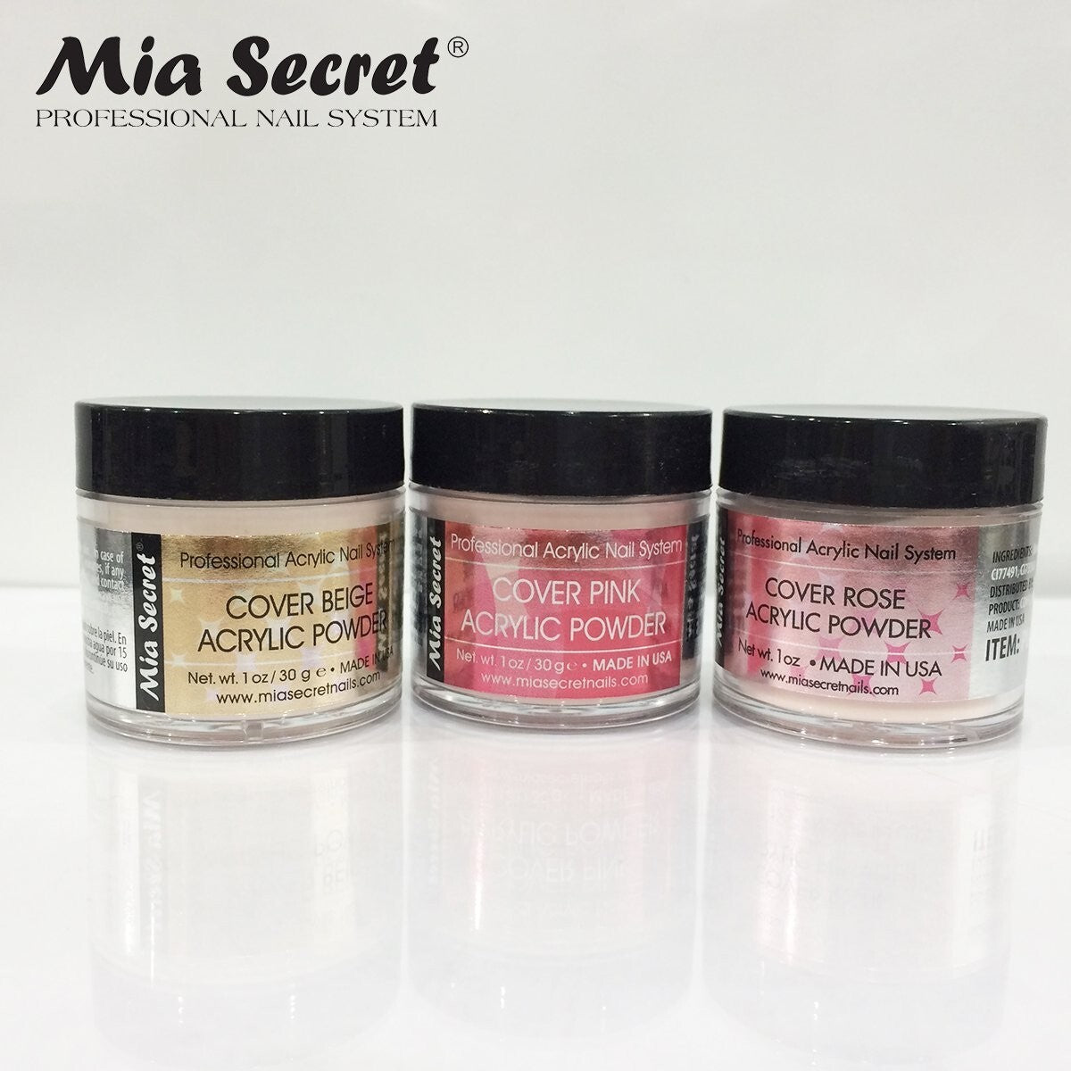 Acrylic Nail Powder Set - Pink, Beige, Rose 1 oz for Salon & Personal Use