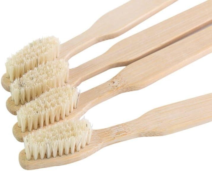 Bamboo Toothbrush Set with Boar Bristles - Biodegradable Natural Wooden Handle