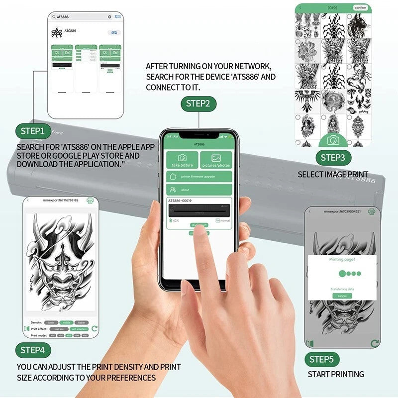 Wireless Tattoo Stencil Printer – Portable Bluetooth Thermal Printer with Transfer Papers & Paste