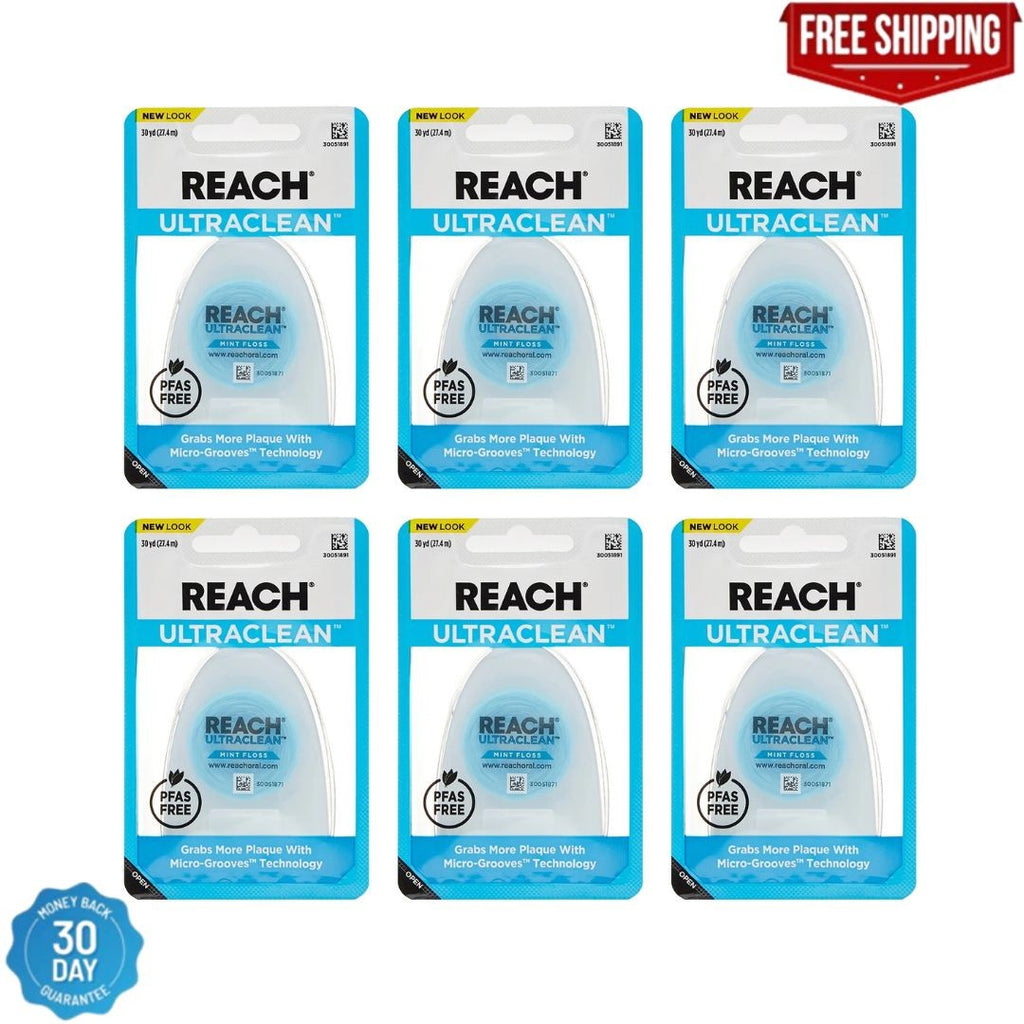 Waxed Dental Floss Pack of 6 - Micro-Grooves, Mint Flavor, 15 Feet