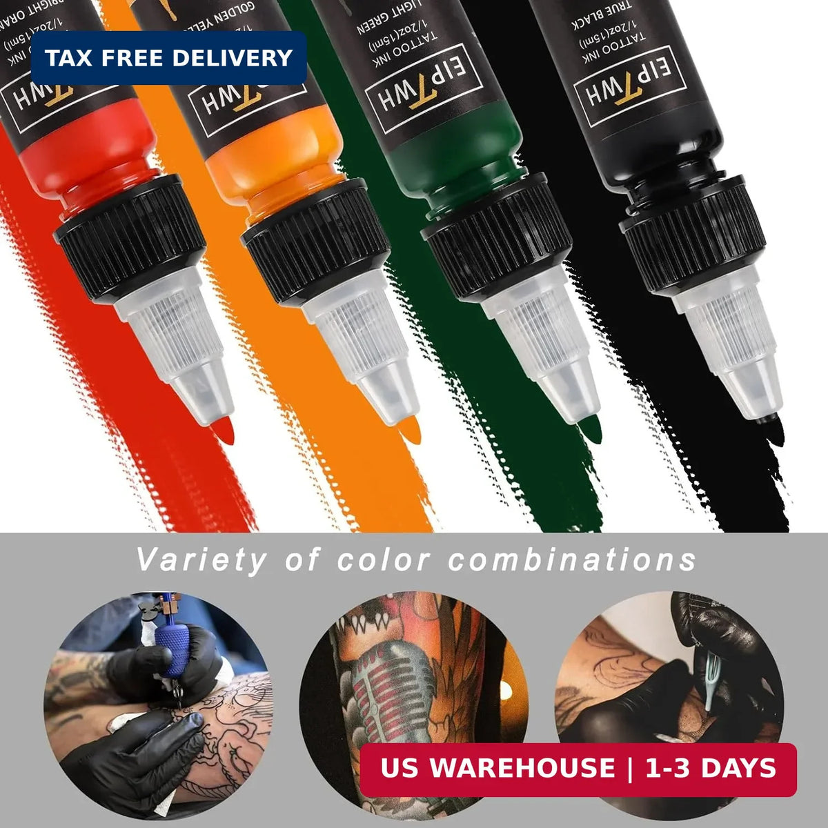 14-Color Tattoo Ink Set 1/2 oz Each - Bright, Long-Lasting Pigments