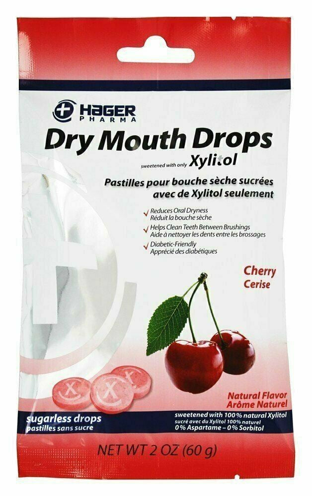 Dry Mouth Drops with Xylitol Cherry Flavor - Sugarless Saliva Support, 2 oz - 6 Pack