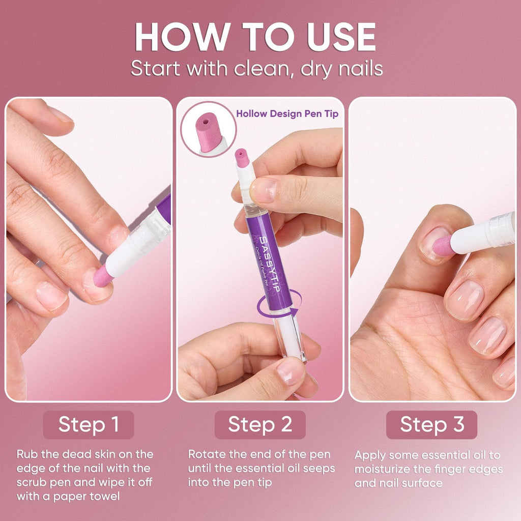 Cuticle Oil Pusher Pen 2-in-1 Nail Care & Deep Cleaning - Moisturizing Nail Tool