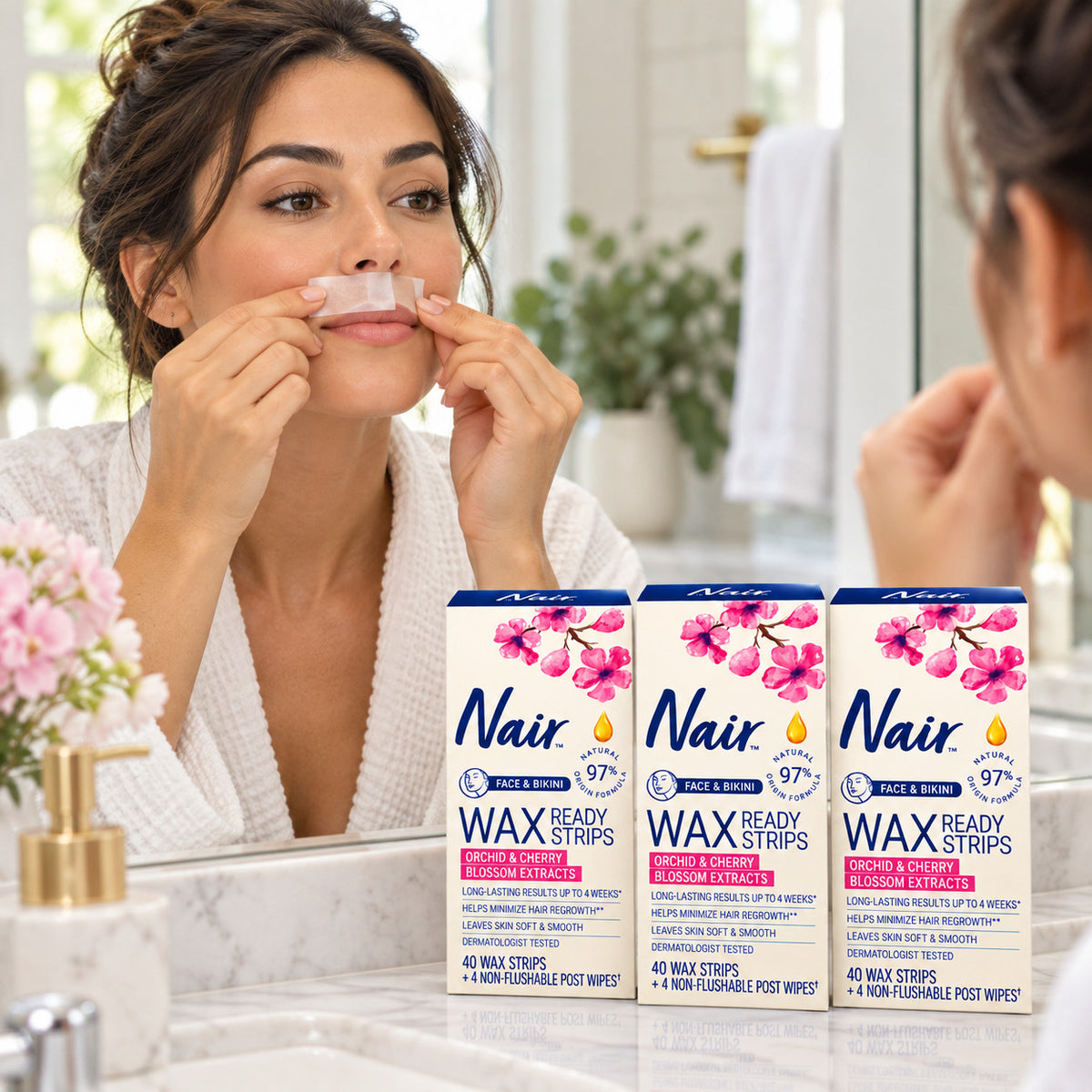 Face & Bikini Wax Strips - Orchid & Cherry Blossom, 120 Count 3-Pack