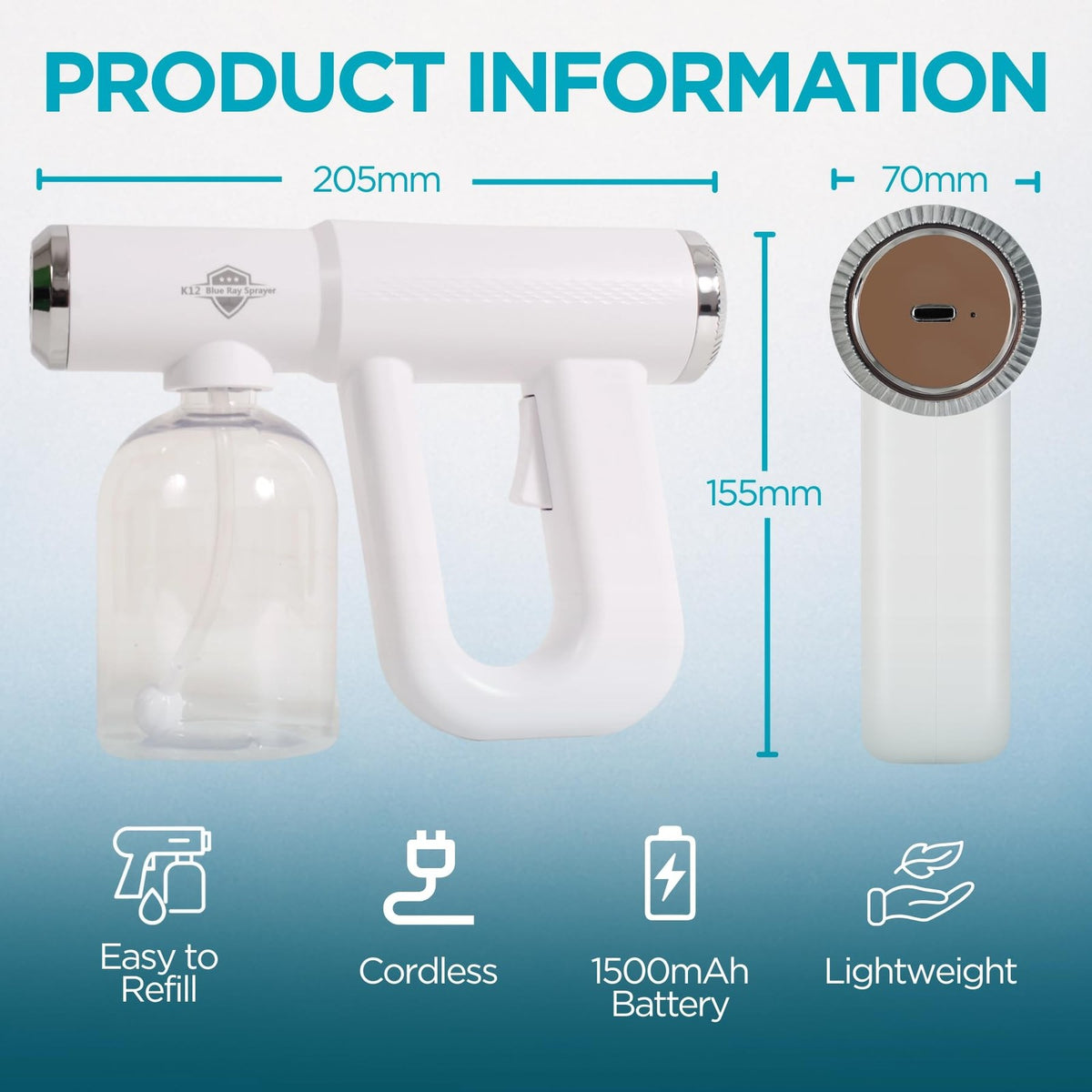 Nano Spray Gun with Blue Light and Rechargeable Battery - Portable Fine Mist Sprayer