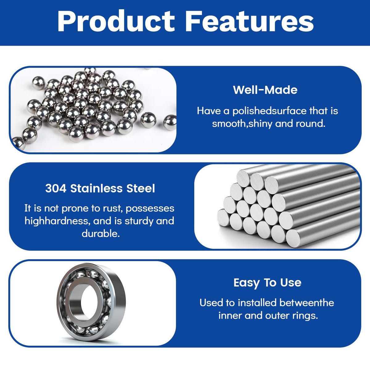 840 Pcs Stainless Steel Ball Bearings for Bicycle and Mechanical Use - Multiple Sizes