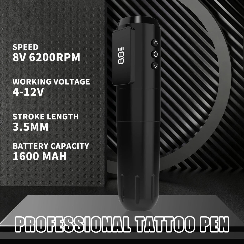 Rotary Tattoo Pen Kit with Power Supply, Cartridges & Practice Skin