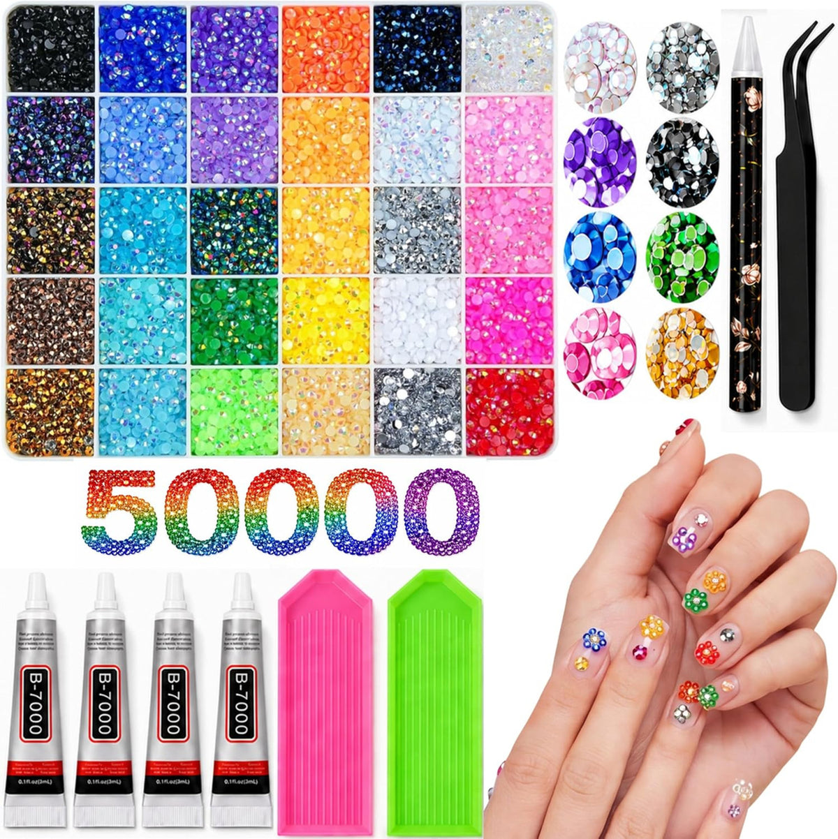 50,000 Pcs Rhinestone Kit with Resin Gems & Jewelry Glue for Crafts & Jewelry Making