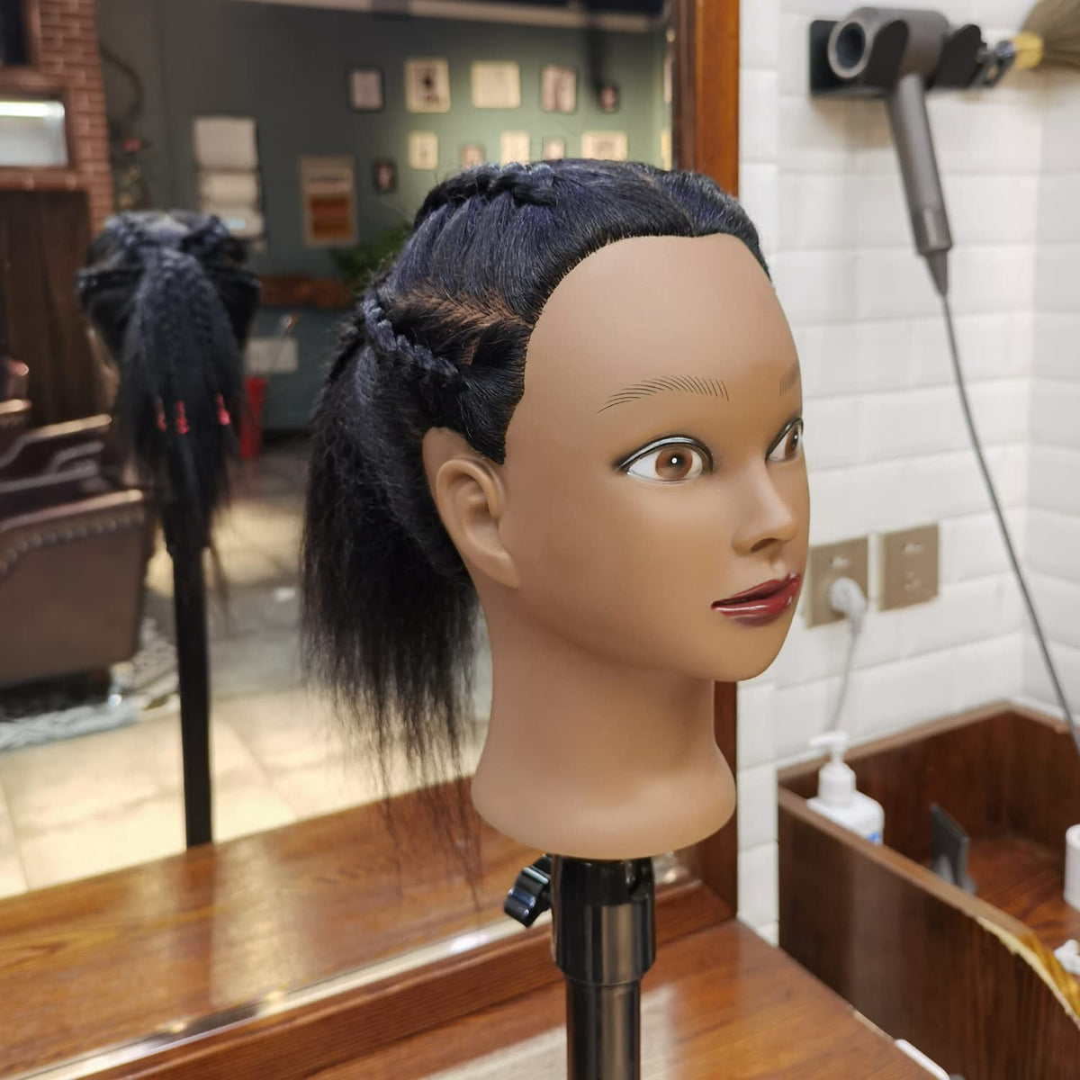 14-Inch Real Hair Mannequin Head for Cosmetology Training & Hair Styling