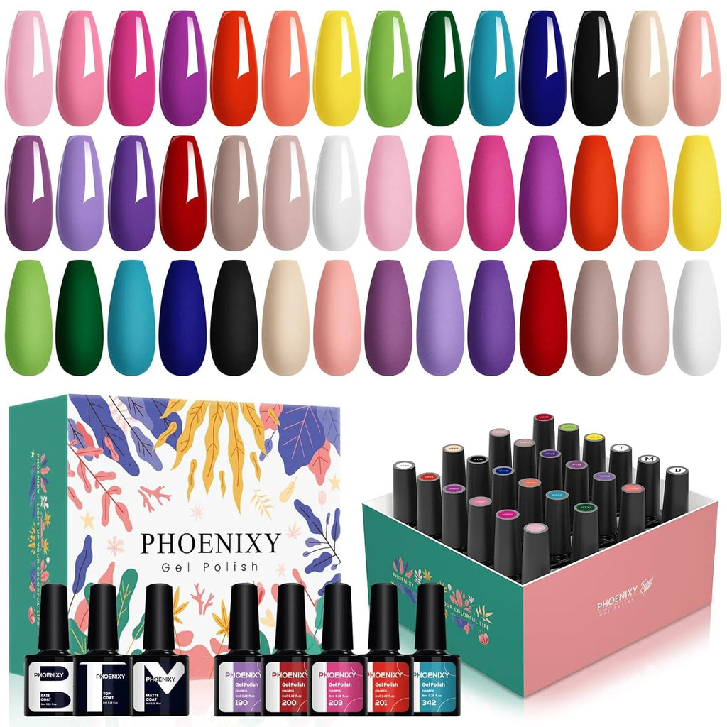 24PCS Gel Nail Polish Set with Base, Glossy & Matte Top Coats - Purple Colors