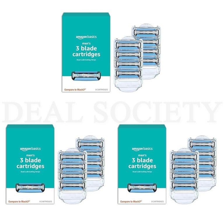 Men's 3-Blade Razor Refills - Dual Lubrication, 24 Cartridges, Compare to Mach3
