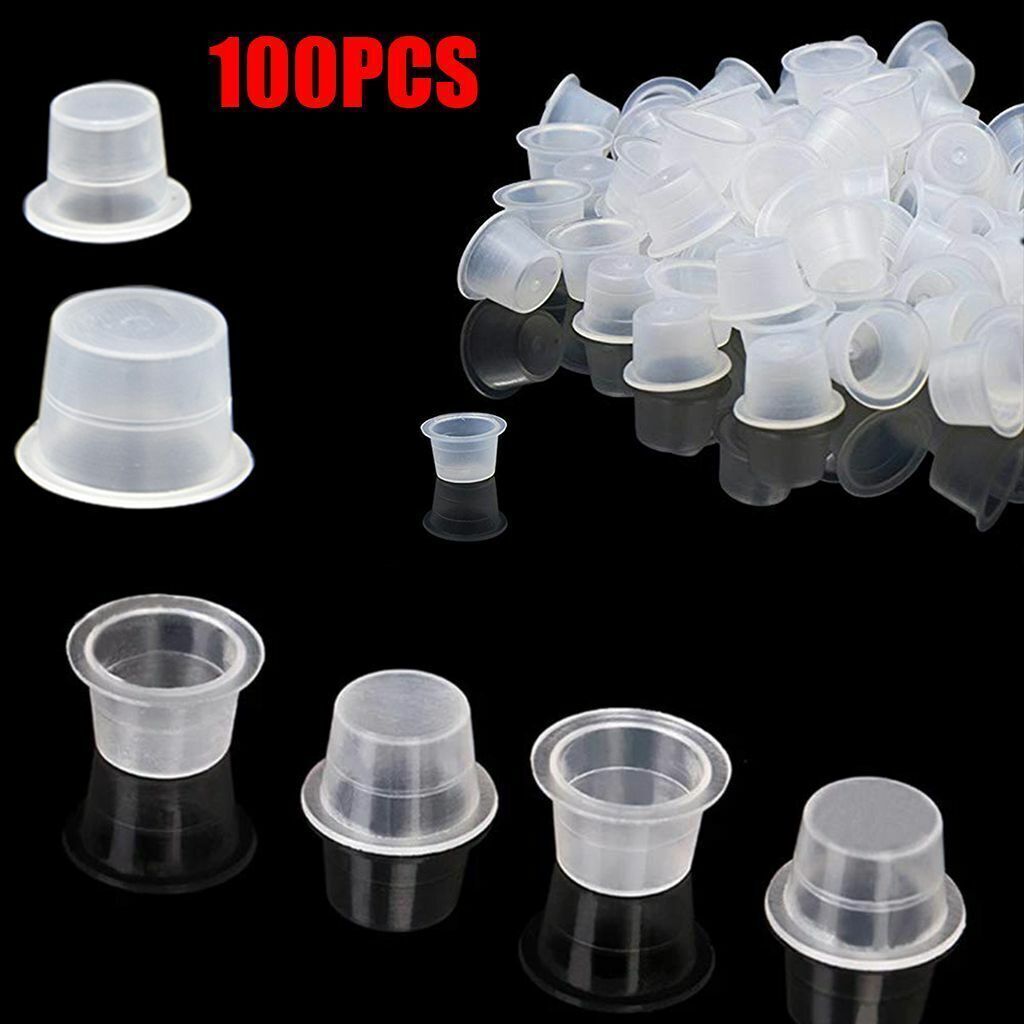 Tattoo Ink Cups 100/200 Pcs Mixed Size Permanent Clear Holder Set