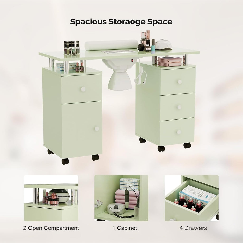 Manicure Table Nail Desk Station with Storage and Wrist Cushion