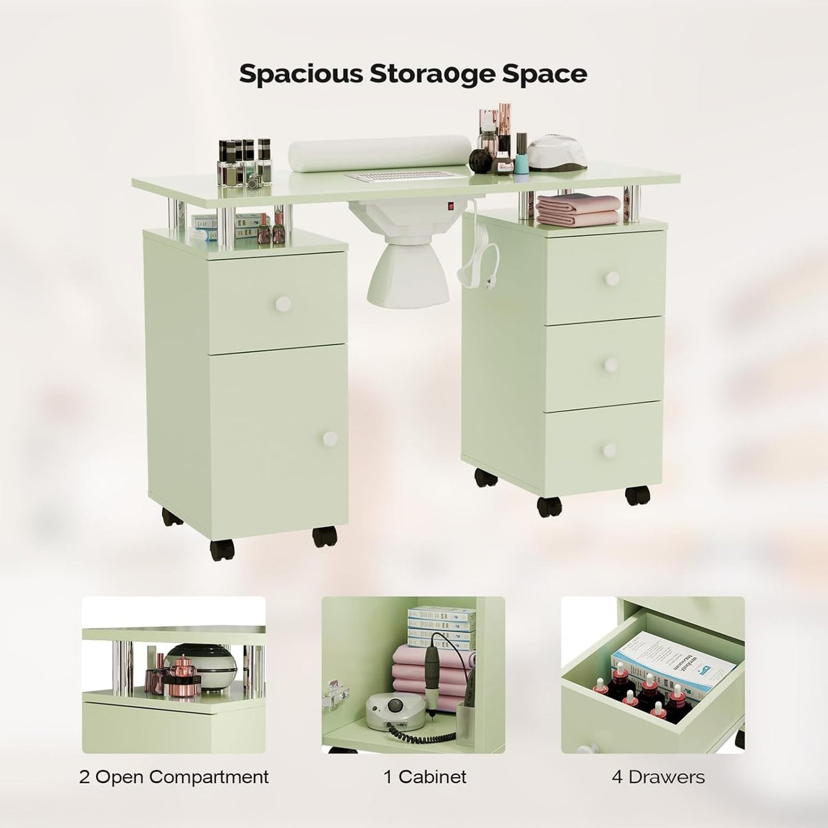 Manicure Table Nail Desk Station with Storage and Wrist Cushion
